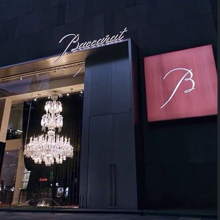 Baccarat storefront with crystal chandelier