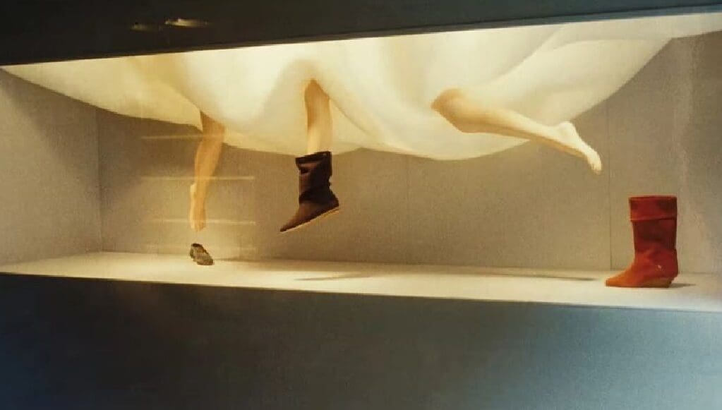 Upside-down mannequin legs with ankle boots